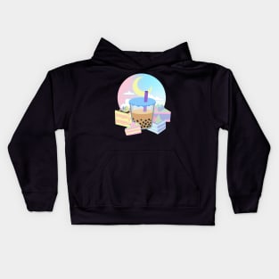 Boba Tea Cake Pastel Kawaii Moon Bubble Tea Dessert Cute Japanese Y2K Vaporwave Kids Hoodie